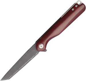 Robeson Linerlock Damascus Red Folding Knife Tanto Blade
