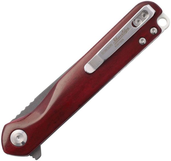 Robeson Linerlock Damascus Red Folding Knife Tanto Blade