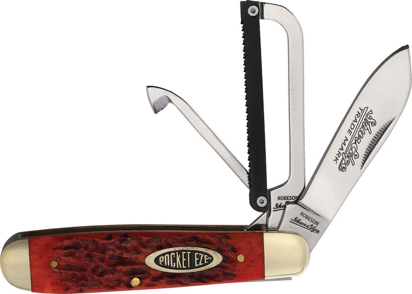 Robeson Gamecock Folding Knife Strawberry Jig Bone 3.88" Closed