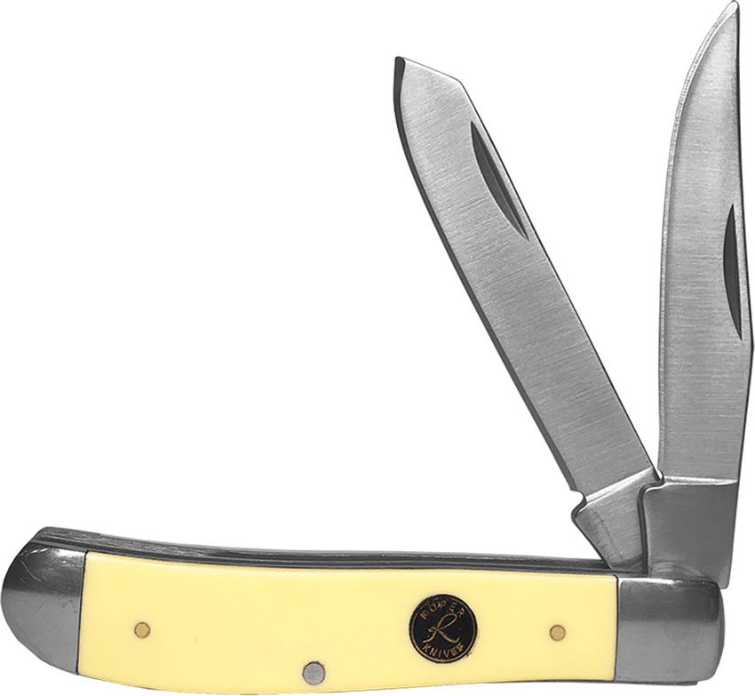 Roper Knives Pecos Medium Trapper 3.5" Folding Knife 1065 Carbon Steel Yellow Delrin