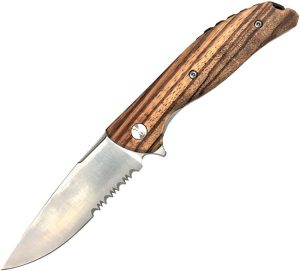 Roper Outlaw Linerlock Folding Knife D2 Steel Zebra Wood
