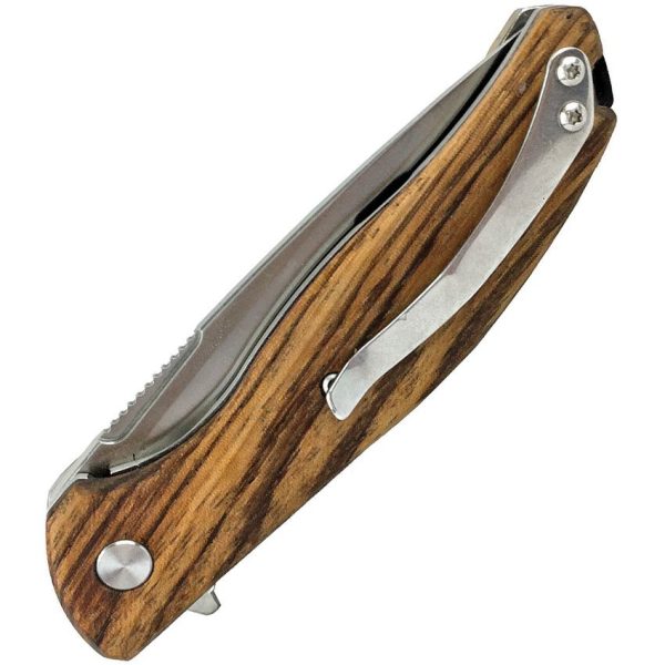 Roper Outlaw Linerlock Folding Knife D2 Steel Zebra Wood