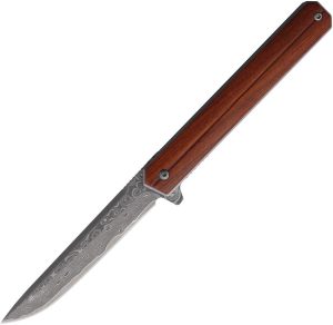 Roper Spur Linerlock Damascus - Cocobolo Wood
