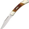 Rough Rider Folding Hunter Amber Bone Knife with Sheath