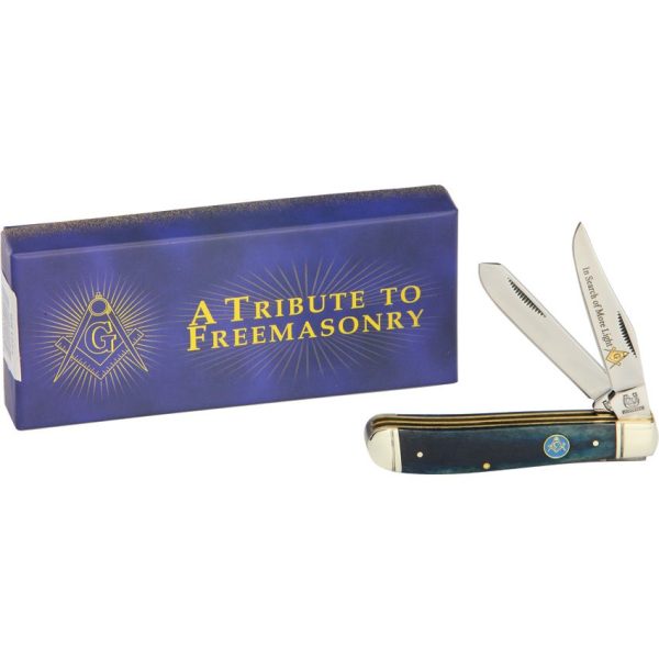 Rough Rider Masonic Mini Trapper 440 Stainless Blue Bone