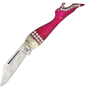 Rough Rider Bling Lady Leg Knife - Pink Bone Handle