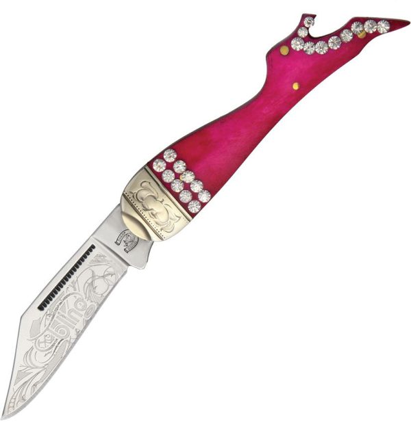 Rough Rider Bling Lady Leg Knife - Pink Bone Handle