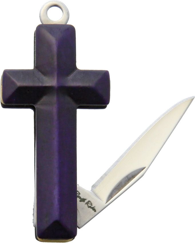 Rough Rider Cross Knife Purple Smooth Bone Folding Knife 1.63"