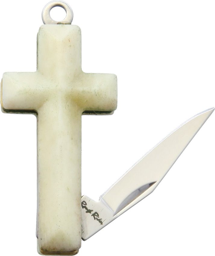 Rough Rider Cross Knife White Smooth Bone Folding Knife 1.63"