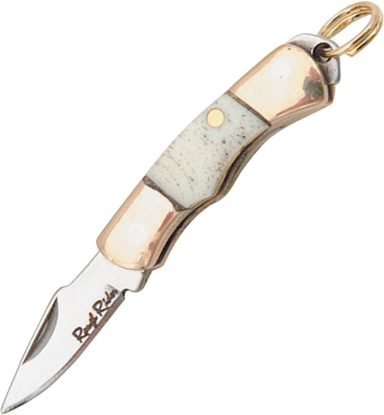 Rough Rider 1" Closed Folding Knife White Bone Handle Keyring