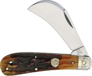 Rough Rider Hawkbill Brown Stag Bone Folding Knife