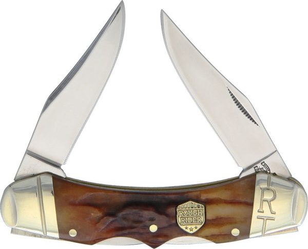 Rough Rider Double Lock Brown Stag Bone Folding Knife