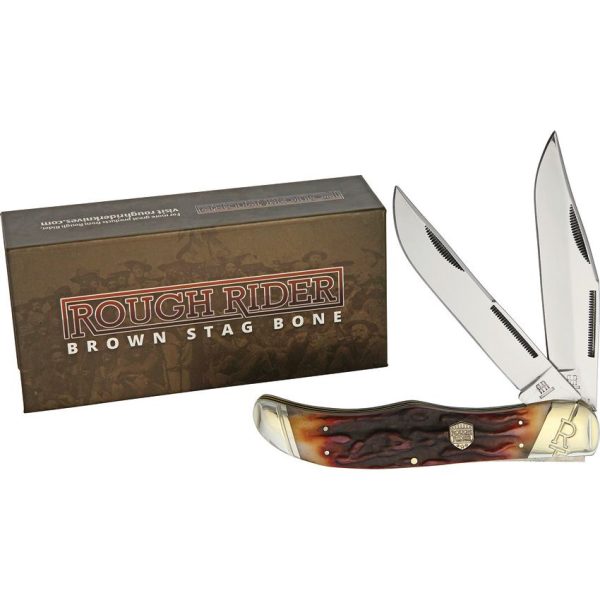 Rough Rider Folding Hunter Brown Stag Bone Knife