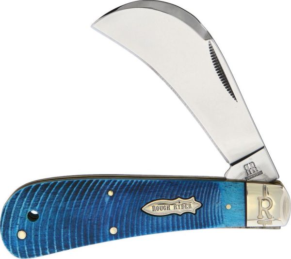 Rough Rider Black and Blue Hawkbill Folding Knife 4" Closed