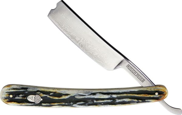 RR2159.jpg Rough Rider Folding Razor Cinnamon Stag Damascus Steel Knife