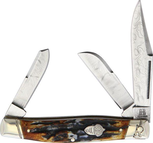 RR2160.jpg Rough Rider Stockman Damascus Cinnamon Stag