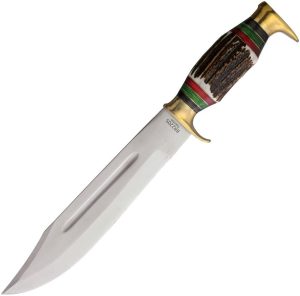 Rough Rider Bowie Stag Bone Fixed Blade Knife 10.5" Satin