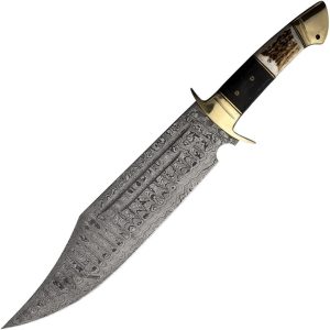 Rough Rider Bowie Damascus Fixed Blade Knife 14" Stag Handle