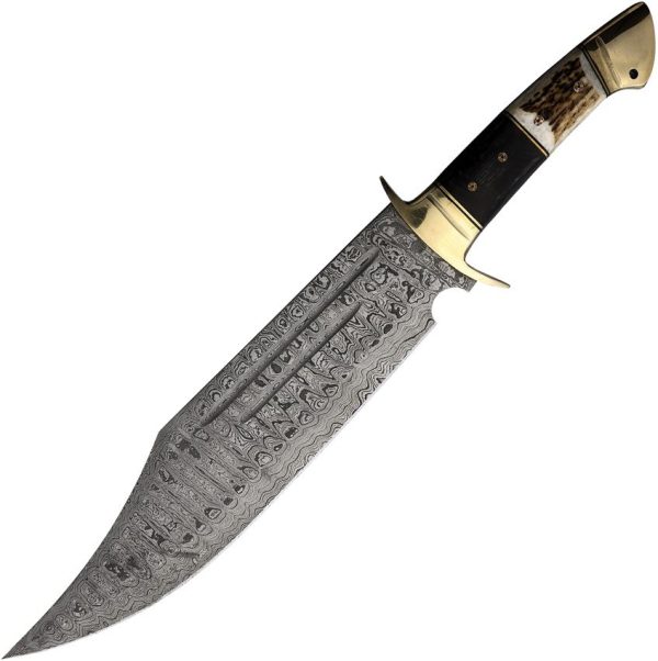 Rough Rider Bowie Damascus Fixed Blade Knife 14" Stag Handle