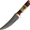 Rough Rider Damascus Skinner Fixed Blade Knife Red Black Bone Handle