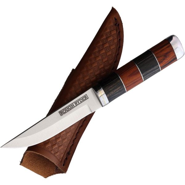 Rough Rider Fixed Blade Knife - Pakkawood Brown Leather