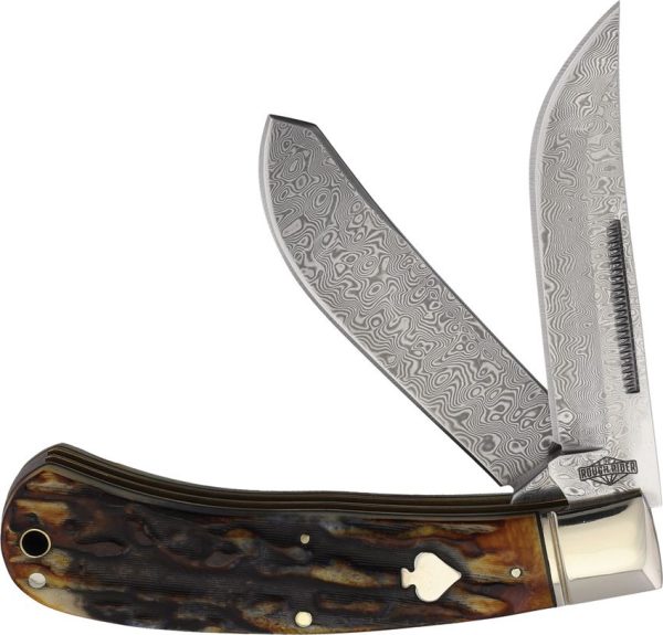 Rough Rider Upswept Trapper Damascus - Cinnamon Bone