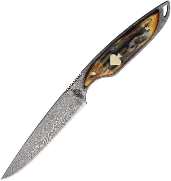Rough Rider Streamline Fixed Blade Damascus Cinnamon Bone Knife