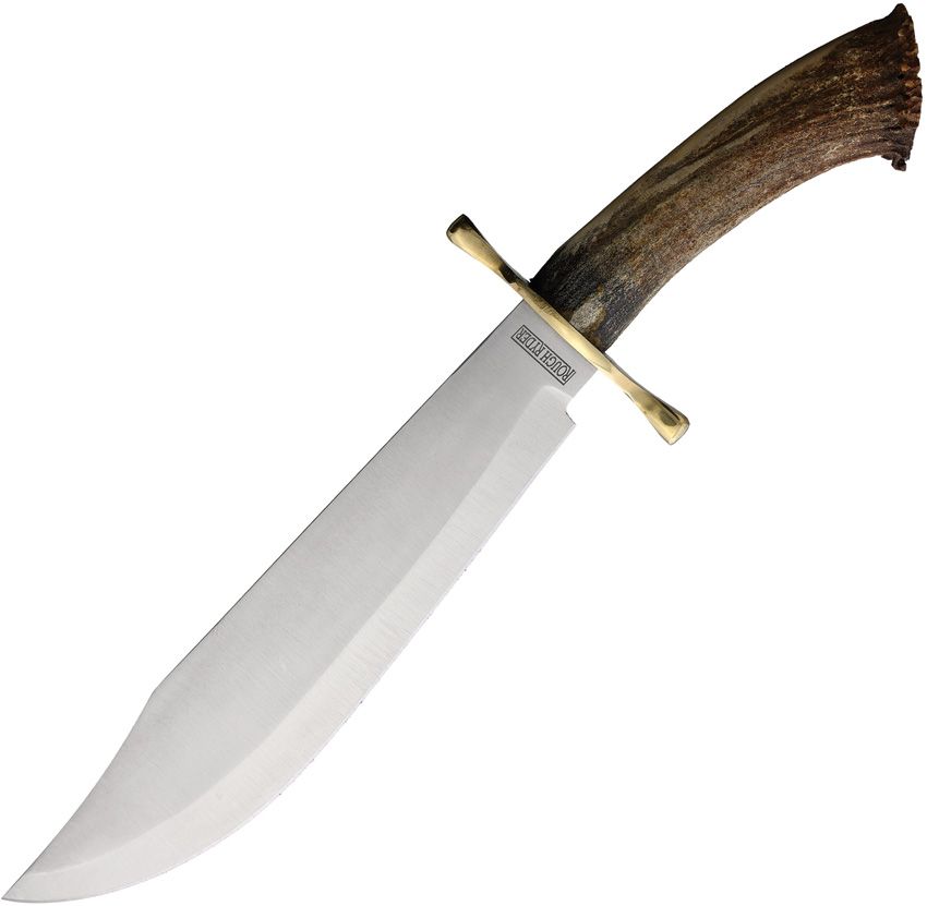 Rough Rider Crown Stag Bowie Fixed Blade Knife 10.75" Satin Stainless w/ Sheath
