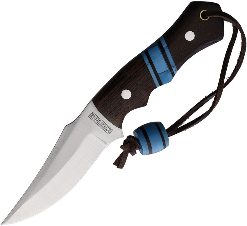 Rough Rider 3.75" Fixed Blade Knife Wenge Wood Turquoise Inlay w/ Sheath