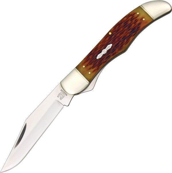 Rough Rider Folding Hunter - Amber Jigged Bone Handle