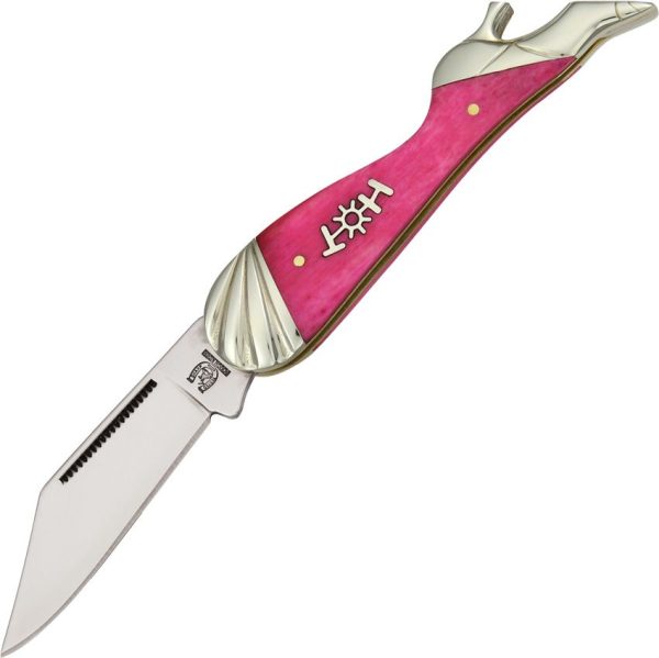 Rough Rider Small Leg Knife - Hot Pink Bone Single Blade