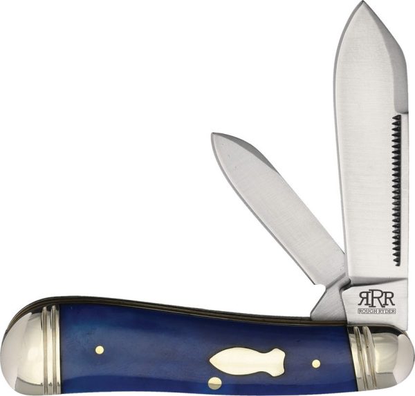 Rough Ryder Hogleg Peanut Blue Bone Folding Knife D2 Steel