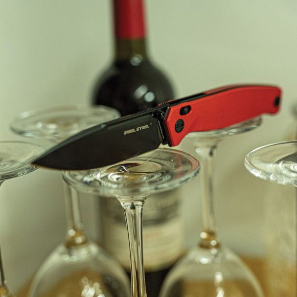 Real Steel Huginn Slide Lock Folding Knife VG-10 Red Black G10