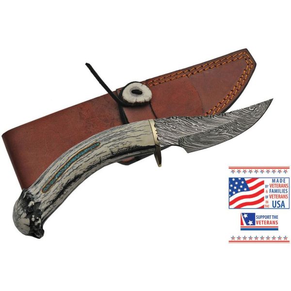 Rite Edge USA Damascus Skinner - Deer Horn Turquoise