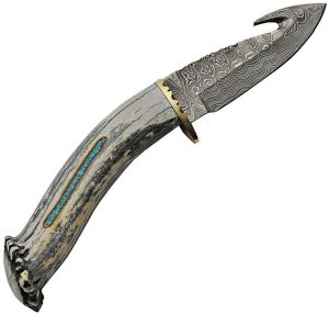 Rite Edge USA Damascus Guthook - Deer Stag Turquoise
