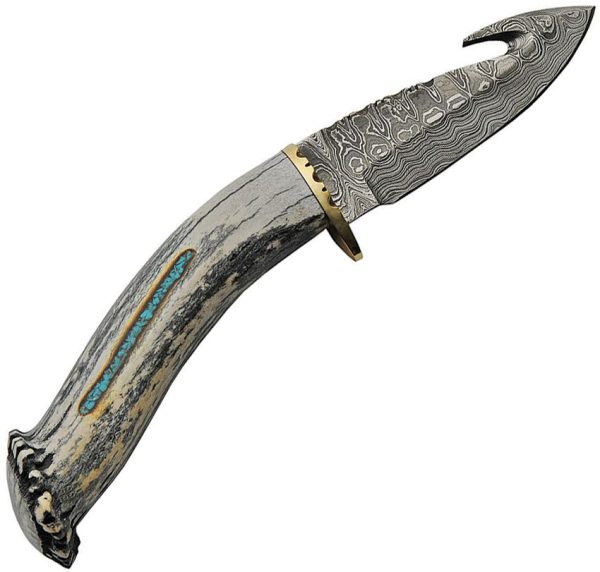 Rite Edge USA Damascus Guthook - Deer Stag Turquoise