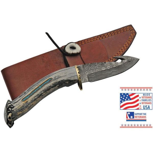 Rite Edge USA Damascus Guthook - Deer Stag Turquoise