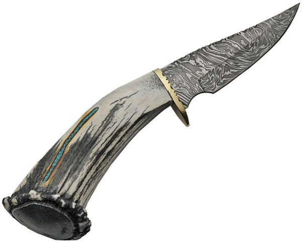 Rite Edge USA Damascus Skinner - Elk Stag Turquoise