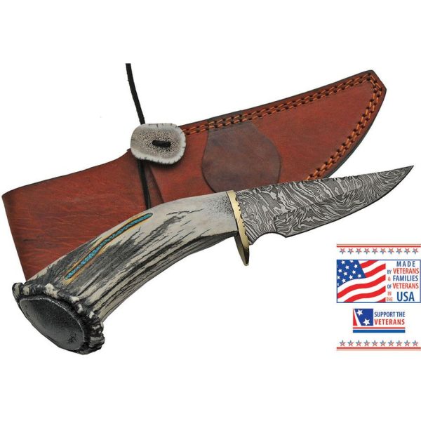 Rite Edge USA Damascus Skinner - Elk Stag Turquoise