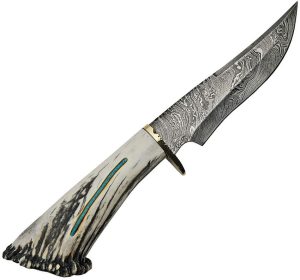 Rite Edge USA Skinner Fixed Blade Damascus Steel Elk Stag 6.5"
