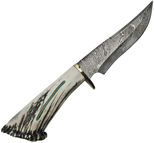 Rite Edge USA Skinner Fixed Blade Damascus Steel Elk Stag 6.5"