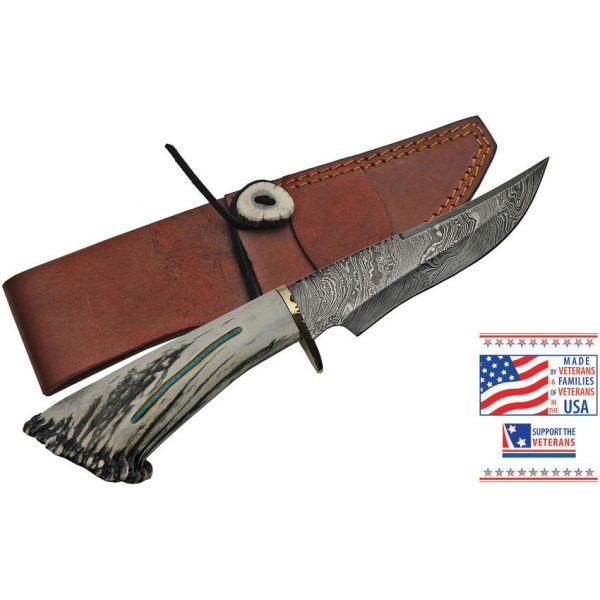 Rite Edge USA Skinner Fixed Blade Damascus Steel Elk Stag 6.5"