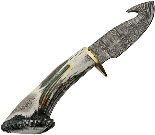 Rite Edge USA Damascus Guthook Elk - Turquoise Inlay