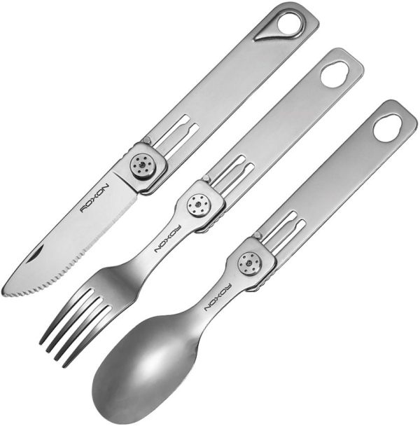 ROXON 3-in-1 Camping Utensil Set - Folding Fork Spoon Knife