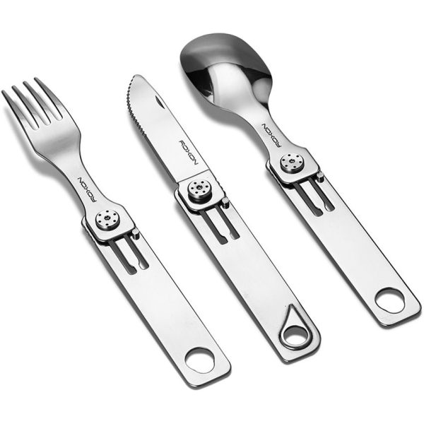 ROXON 3-in-1 Camping Utensil Set - Folding Fork Spoon Knife