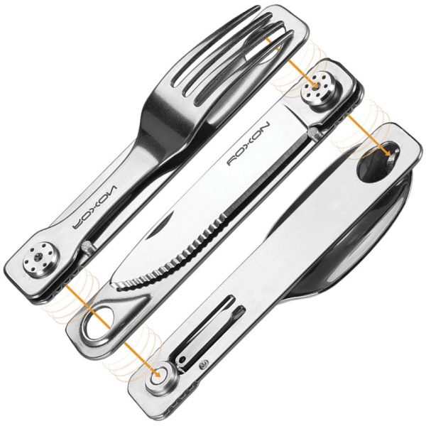 ROXON 3-in-1 Camping Utensil Set - Folding Fork Spoon Knife