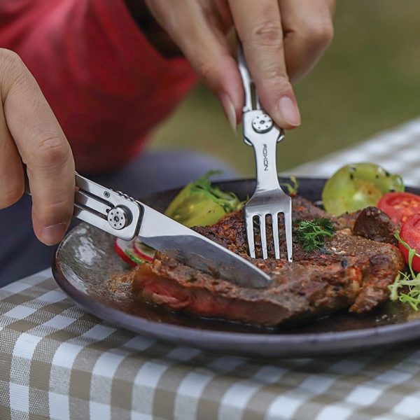 ROXON 3-in-1 Camping Utensil Set - Folding Fork Spoon Knife