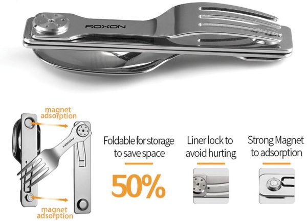 ROXON 2-in-1 Camping Utensil Set - Spoon Fork Magnetic