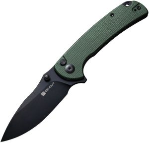 S230323.jpg SENCUT Pulsewave Button Lock Green Micarta Folding Knife