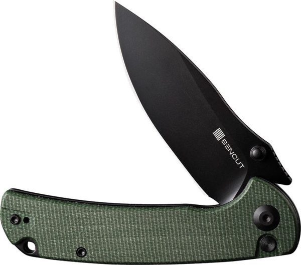 SENCUT Pulsewave Button Lock Green Micarta Folding Knife